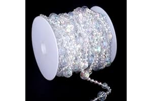 CADIKEZ 33FT Crystal Ball Beaded Garland Strand, Iridescent Diamond-Shaped Acrylic Beaded Chain Roll for DIY Crafts Wedding Birthday Party Christmas Decorations