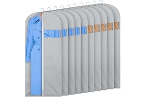 SHENEHSMP 50" Garment Bags 10 Pack Clothes Coveres for Hanging Clothes Closet Storage with Clear Window, Protector for Long Coat, Jacket, Sweater, Shirts, Suits