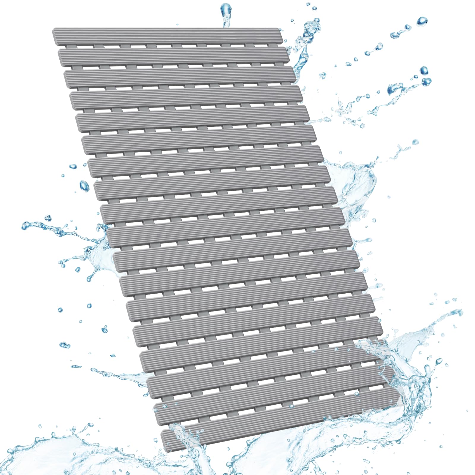 Yolife Shower Mat, Quick Drain Bathtub Mat Non Slip, Shower Mats for inside Shower with Powerful Suction Cups, Machine Washable Shower Matt Non Slip for Bathroom Hotel Gym. Easy Dry,Easy to Cut (Grey)