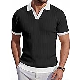 Epoleatries Mens Knit Polo Shirts Short Sleeve Slim Fit Casual Textured Golf Shirt Lightweight T Shirts with Contrast Collar