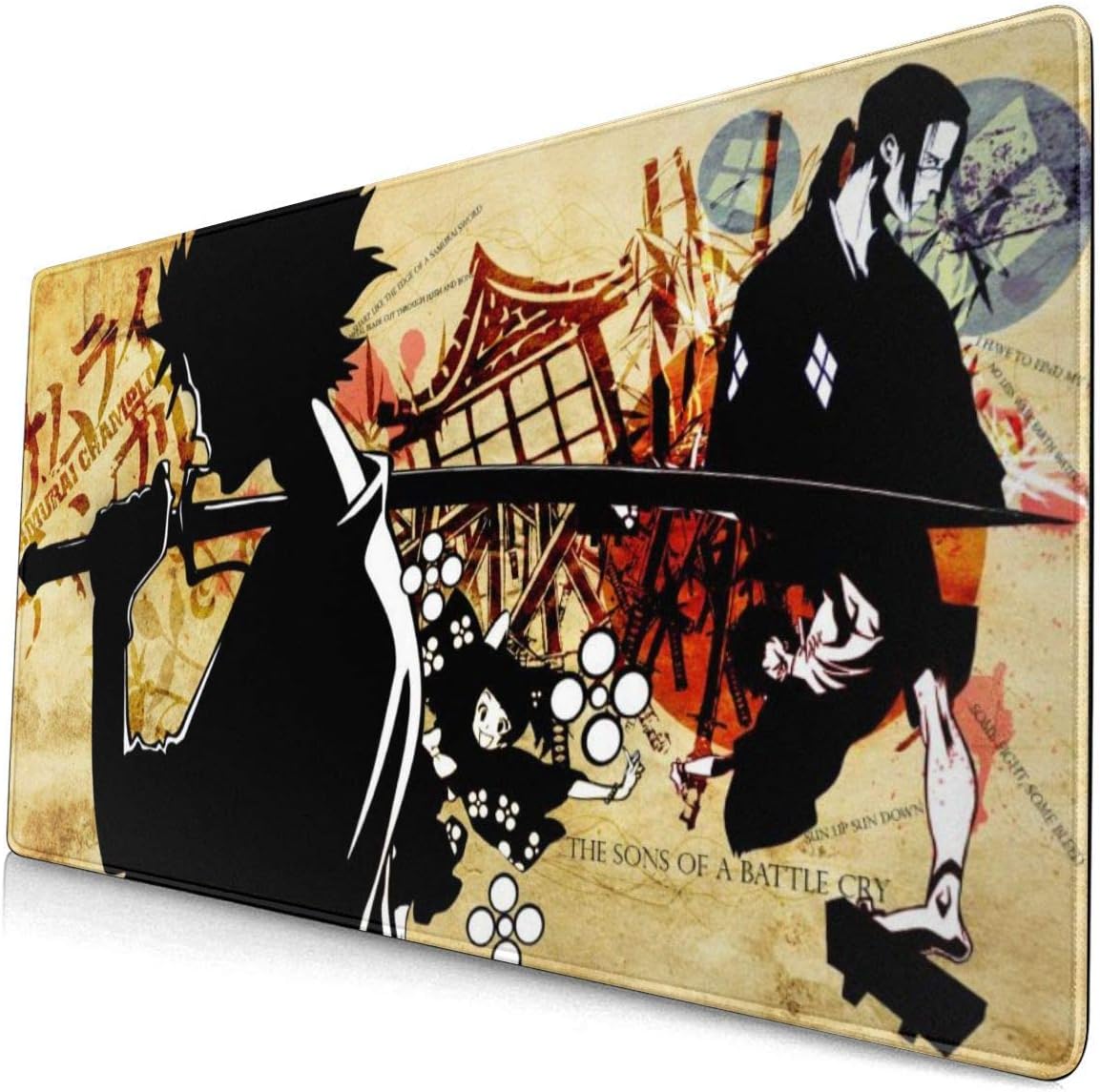 Samurai Champloo Japanese Anime Style Large Gaming Mouse Pad Desk Mat Long Non-Slip Rubber Stitched Edges Mice Pads 15.8x29.5 in