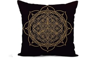 TOPYEE Flax Throw Pillow Cover Gold Monochrome Abstract Mandala Sacred Geometry Flower of Life 18×18 Inches Pillowcase Home D
