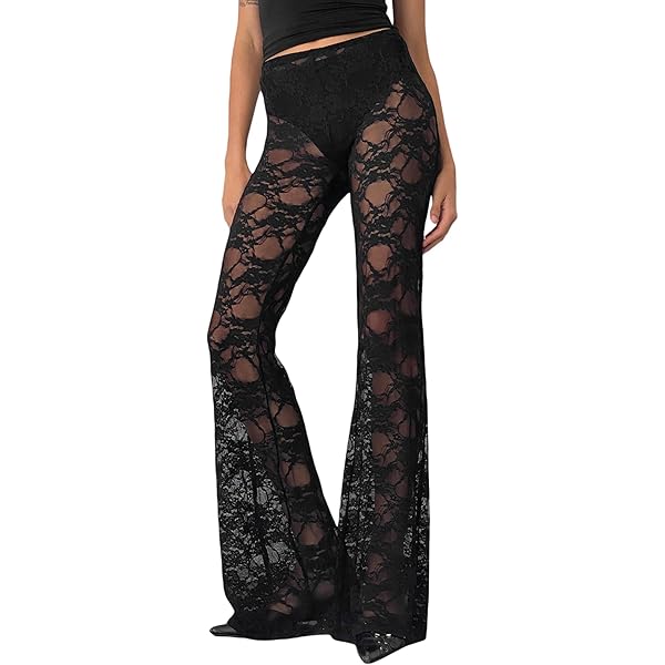 Women's Gothic Lace Flare Pants Sheer Lace See Through Leggings