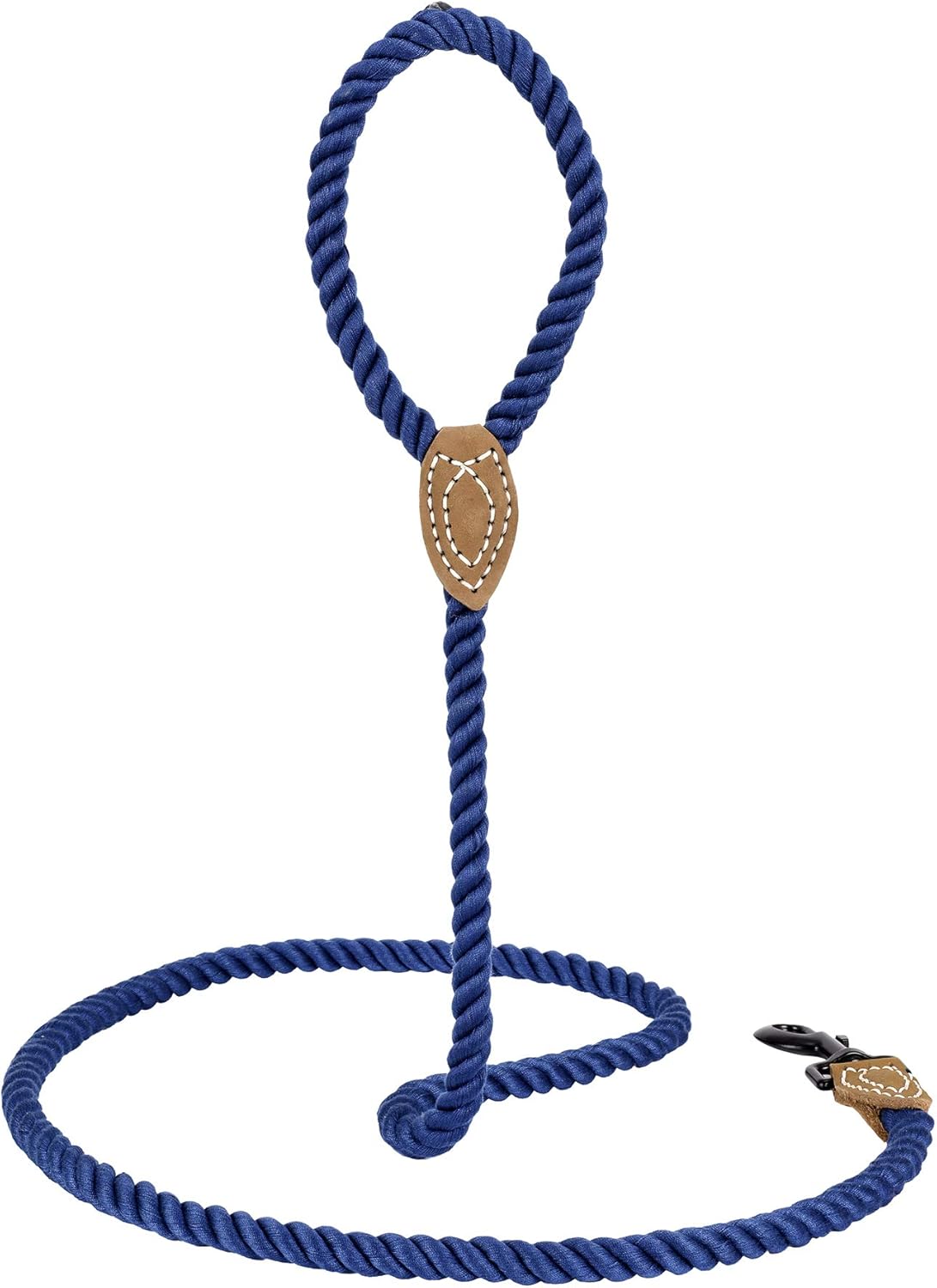 Mile High Life Braided Cotton Rope Leash with Leather Tailor Handle and Heavy Duty Metal Sturdy Clasp (Navy, 6 FT) - Image 4