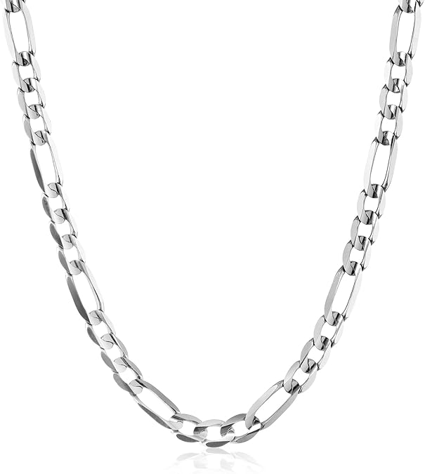 Men's 14k White Gold 6.2mm Figaro Chain Necklace, 24"