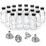 18 Pack, 2 oz Small Clear Glass Bottles w/Lid & 4