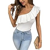 MakeMeChic Women's Summer Ruffle Tops Going Out Sleeveless Off The Shoulder Tops