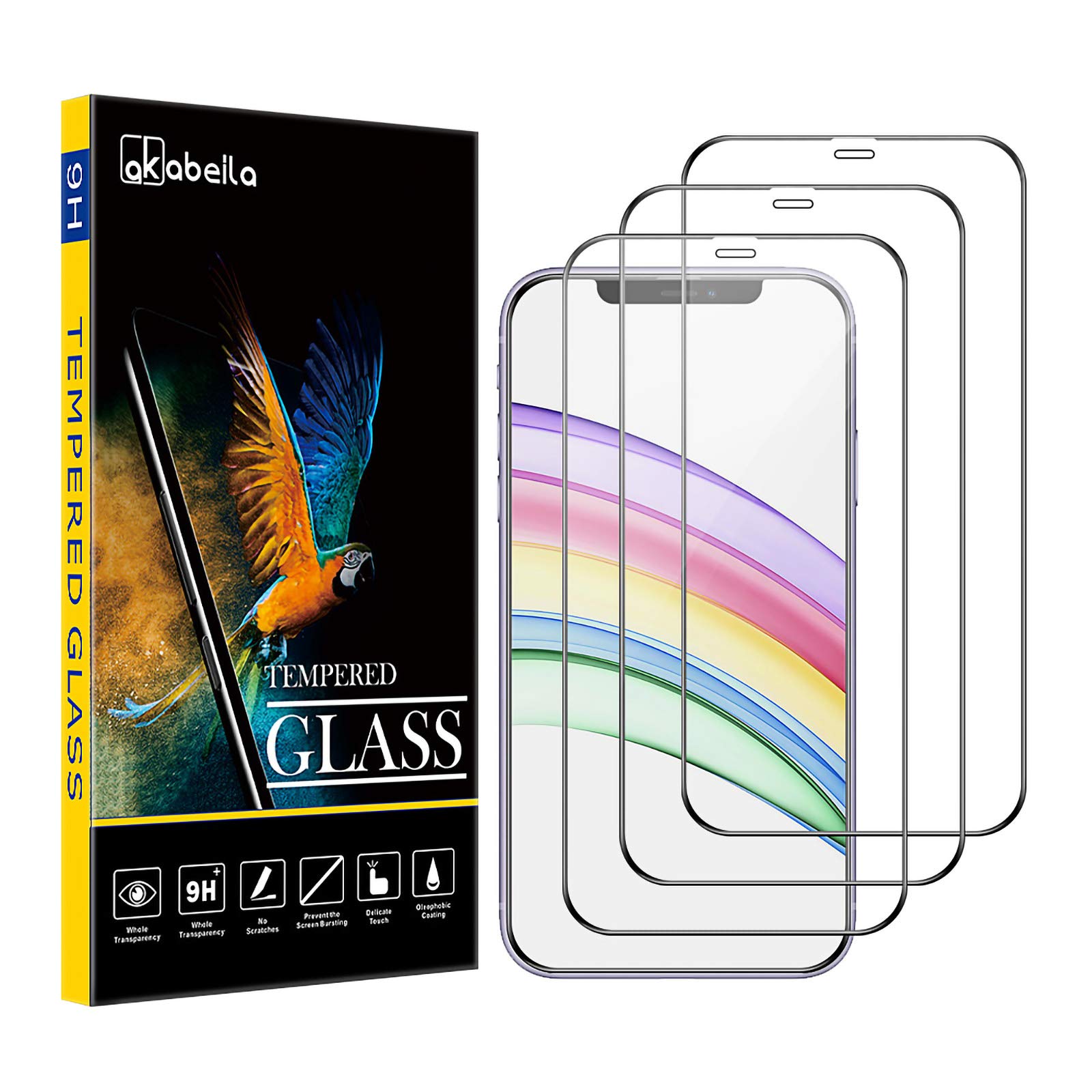 AKABEILA [3 Pack Screen Protector for iPhone 11/XR HD Tempered Glass Film 9H Hardness Case Friendly Easy Installation Anti Scratch Bubble Free Full Coverage