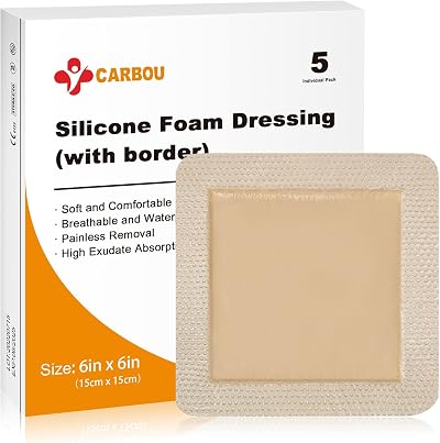 CARBOU 5Pcs Silicone Foam Dressing 6x6 inch Waterproof Wound Care