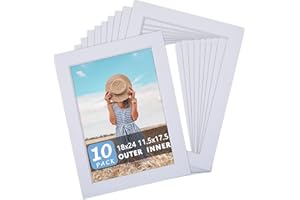 Somime 10 Pack Pre-Cut 18x24 White Picture Mats for 12x18 Photos - White Core Bevel Cut Frame Matte, Acid Free, Ideal for Fra