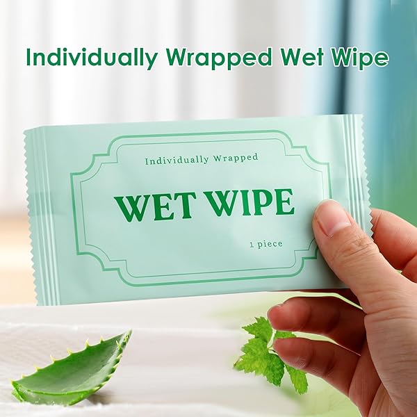 BGTECHO 300 PACK WET WIPES INDIVIDUALLY WRAPPED, ALOE VERA HAND WIPES, WET WIPE BULK INDIVIDUAL HAND WIPE,TRAVEL SIZE BODY WIPES QUICK HANDS CLEANING FOR TRAVEL WEDDING RESTAURANT BARBECUE(GREEN)