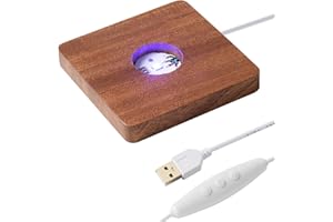 IFOLAINA LED Wood Light Base for Crystal Glass Art Crystal Sphere Holder Wooden Lamp Stand Base Multicolor Changing Square Lighted Base Pedestal for Resin Art Acrylic