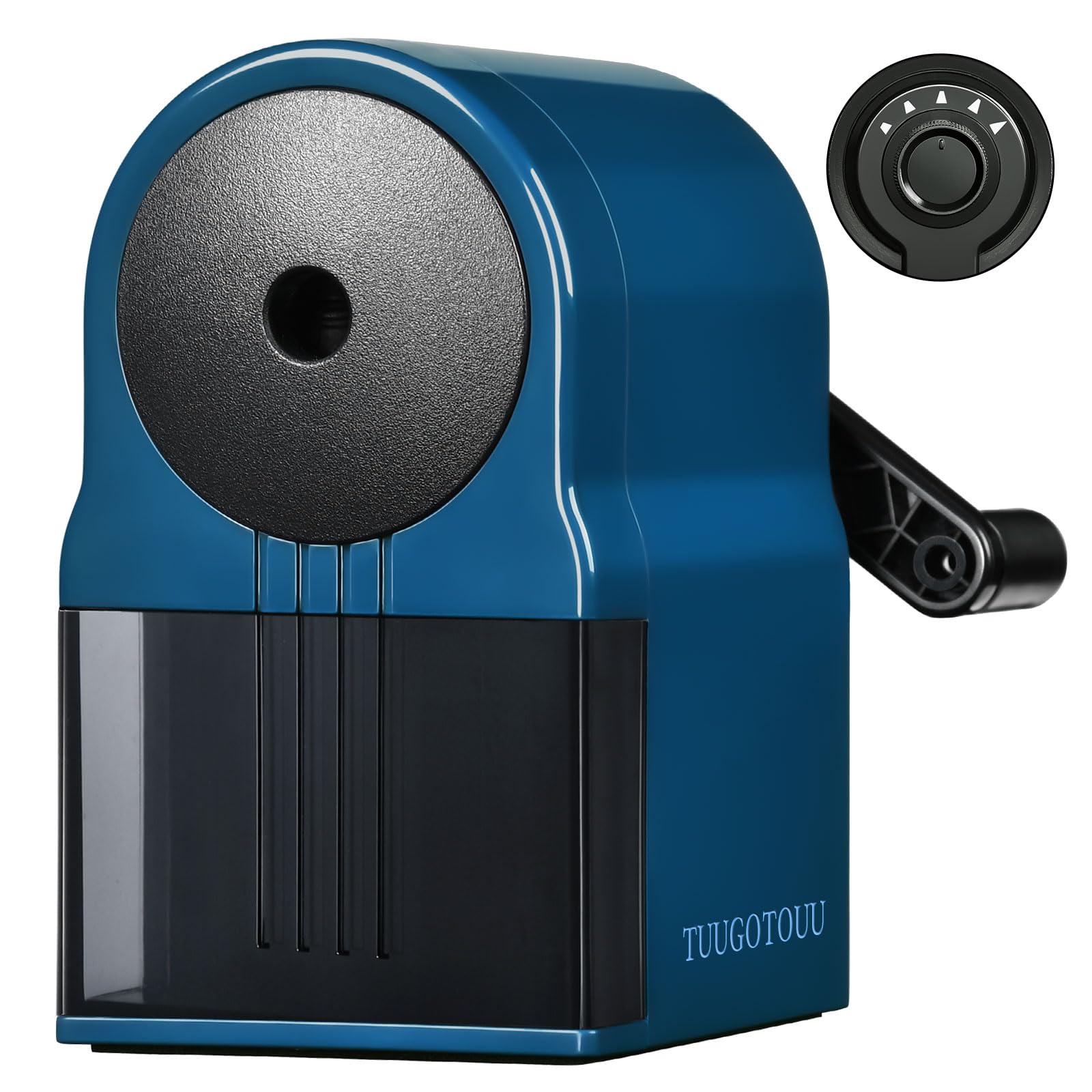 Manual Pencil Sharpener Desktop Pencil Sharpener with the Container Adjustable in 5 Grades of Thickness Suitable for Kids Artists Students and Office (Blue)