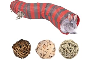 Tfwadmx Rabbit Tunnel and Tube Collapsible Bunny Tunnel Toys Small Animal Acitivity Hideout with 3 Pack Chew Grass Ball for Guinea Pig Chinchilla Ferret Cat Hamster Rat