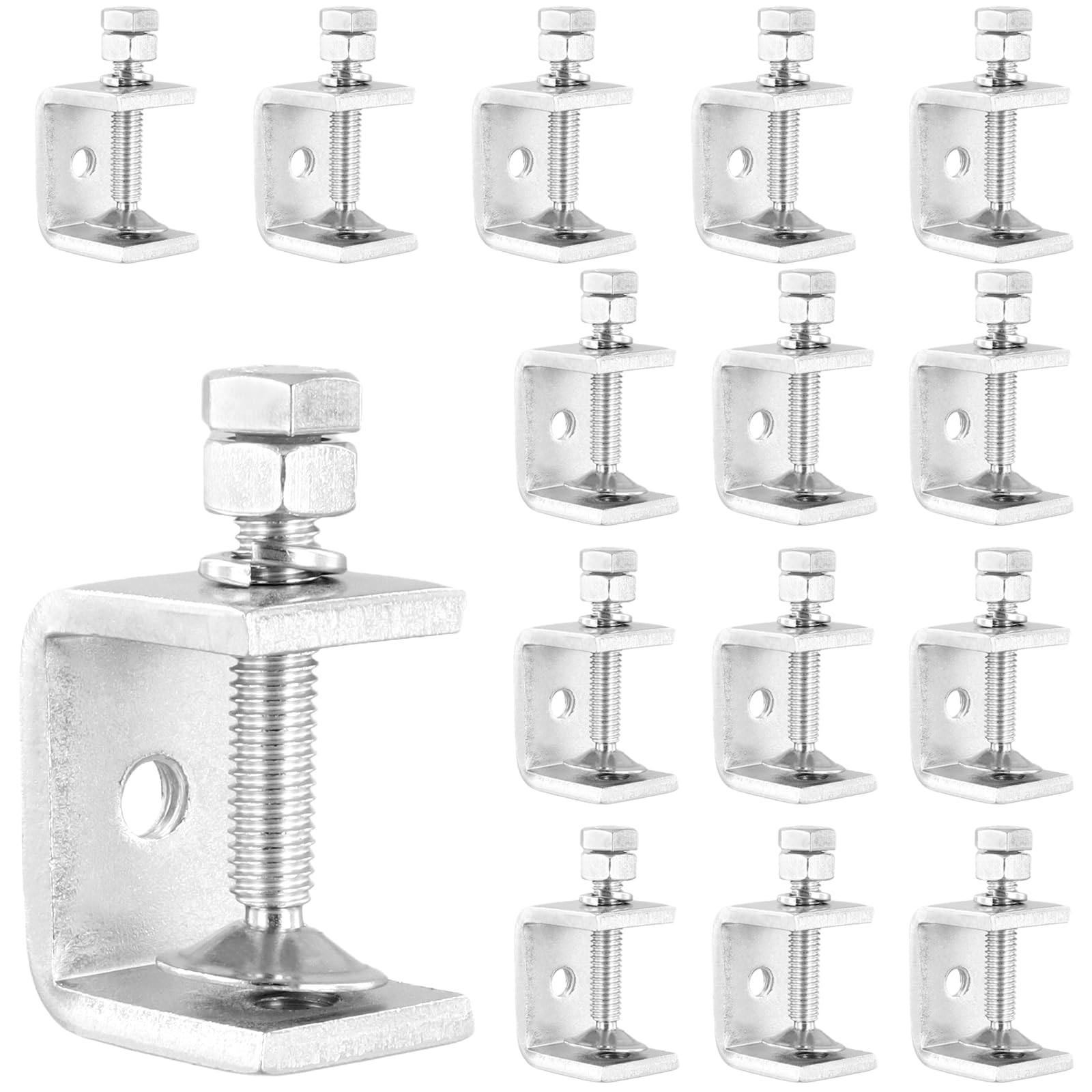 TAICHEUT 15Pcs 30mm Stainless Steel Small C Clamps, 304 Opening Mini Metal C Clamp, Silver Tiger Clamps for Woodworking, Welding
