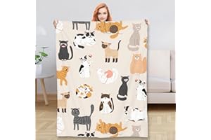 SEGXCFL Beige Cat Blanket - Soft Cozy Fleece Throw for Women, Adults, Girls, Kids - Cute Print Gift for Cat Lovers, Mom - 50"x60"