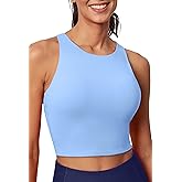 Ewedoos Tank Tops with Built in Bras Longline Sports Bras for Women High Neck Racerback Sports Bra Padded Workout Crop