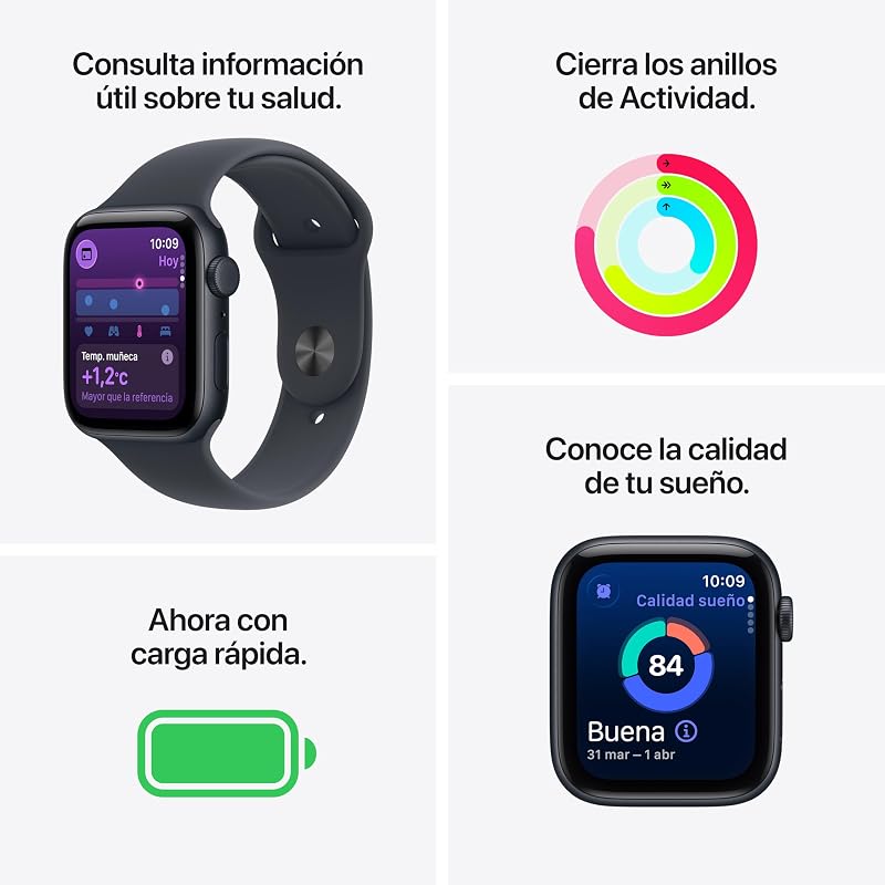 Watch SE 3 GPS+Cellular Caja de Aluminio Color Medianoche de 44 mm y Correa Deportiva Color Medianoche(M/L).Monitores de entreno y sueño,Monitor de frecuencia Cardiaca,Pantalla Siempre Activa