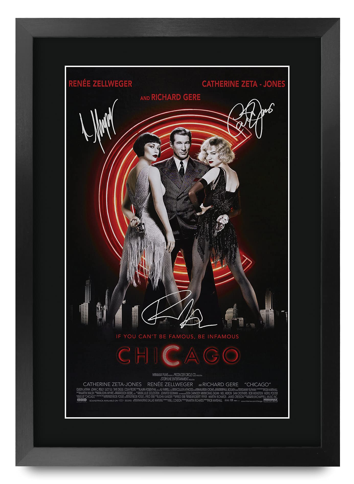 HWC Trading FR A3 Chicago Renée Zellweger, Catherine Zeta-Jones Gifts Printed Poster Signed Autograph Picture for Movie Memorabilia Fans - A3 Framed