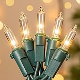 ooLALoo 50-Count White Christmas Lights with Green Wire, 13FT Incandescent Bulbs Mini String Lights Connectable for Indoor, Christmas Tree, Outdoor, Classroom, Party, Garland, Xmas