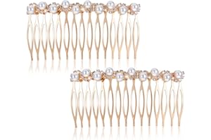 LLOUSSAK 2Pcs Hair Combs for Women Accessories, Hair Combs for Women Decorative, Gold Pearl Hair Comb with Rhinestones, Decorative Hair Combs for Women, Hair Side Combs for Bridal Wedding
