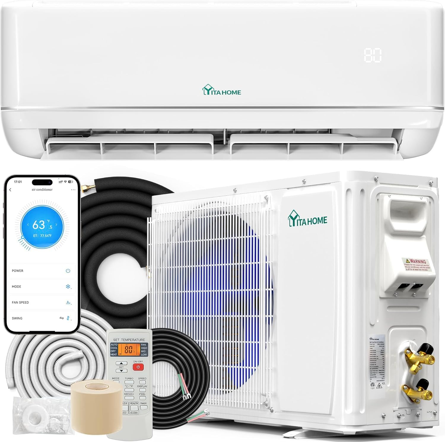 Photo 1 of ***PARTIAL SET/INDOOR UNIT ONLY****YITAHOME 24000 BTU Mini Split Air Conditioner Heat Pump System, 21 SEER2 208-230V Ductless Inverter System with Wi-Fi&Alexa Compatibility, Cover Up to 1500 Sq. Ft, Complete Installation Kit Included