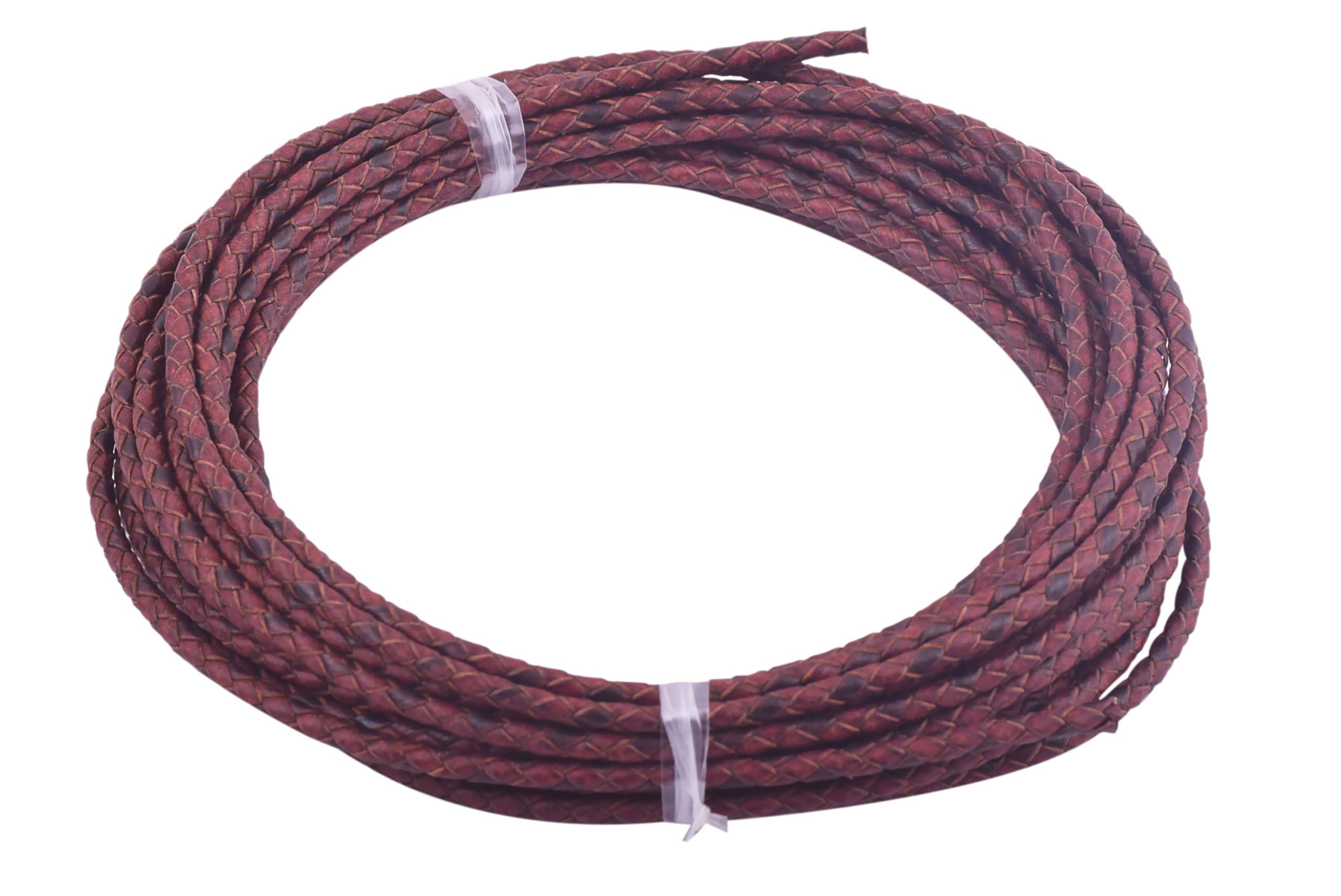 KONMAY 4.5Meters 3.0mm Vintage Brown Round Braided Genuine Bolo Leather Cord for Jewelry and Craft Designs