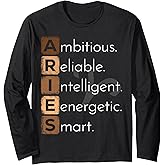 Aries Zodiac Sign Men Women Kids Aries March April Birthday Long Sleeve T-Shirt