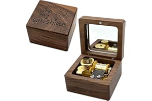 Luxury Walnut Wood Music Box -You are My Sunshine, Vintage Wooden Carved Mechanism Wind Up Musical Box with Mirror for Valent