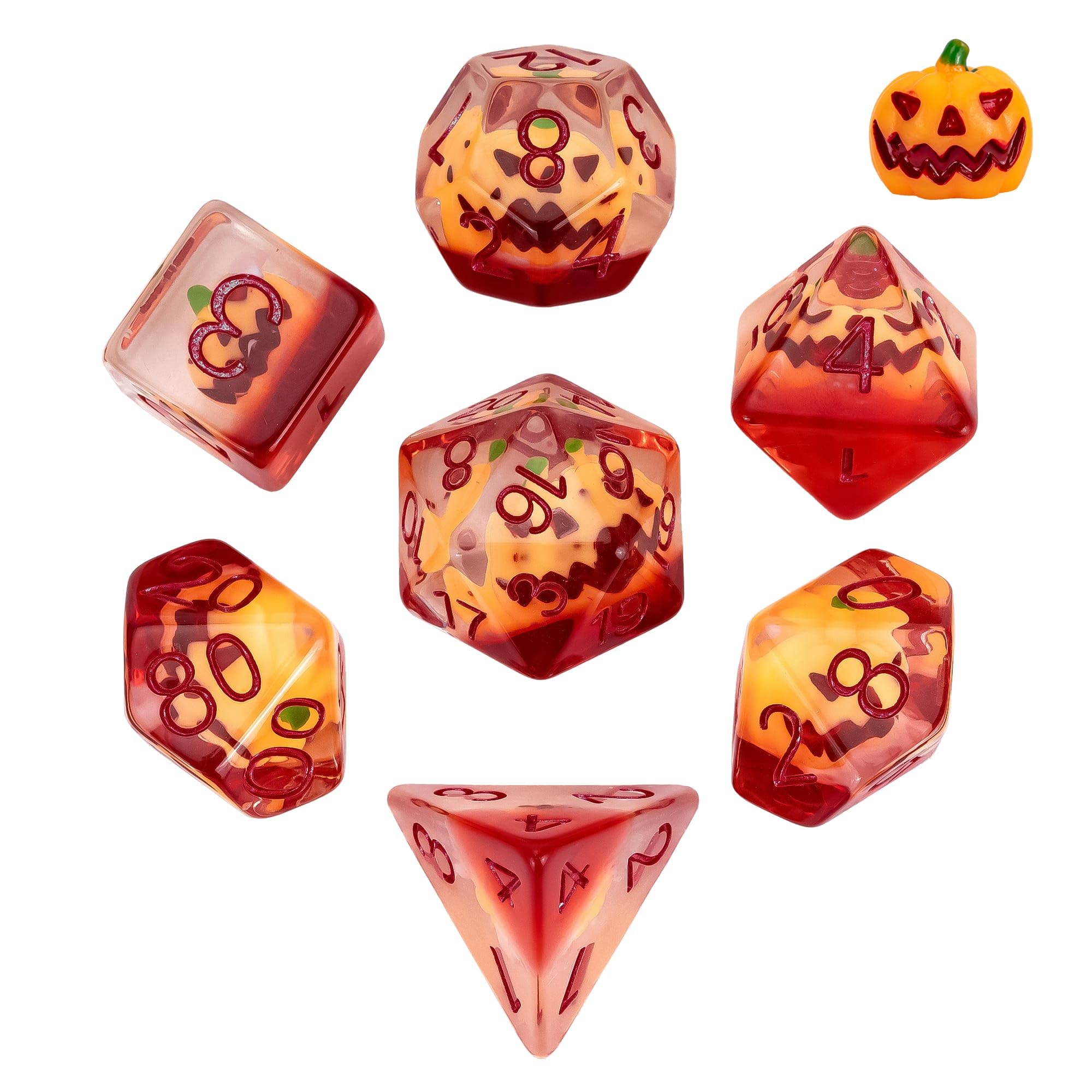 Cusdie 7-Piece Resin Dice Set with Pumpkin Design - Perfect for Halloween Tabletop Gaming Gifting Collecting