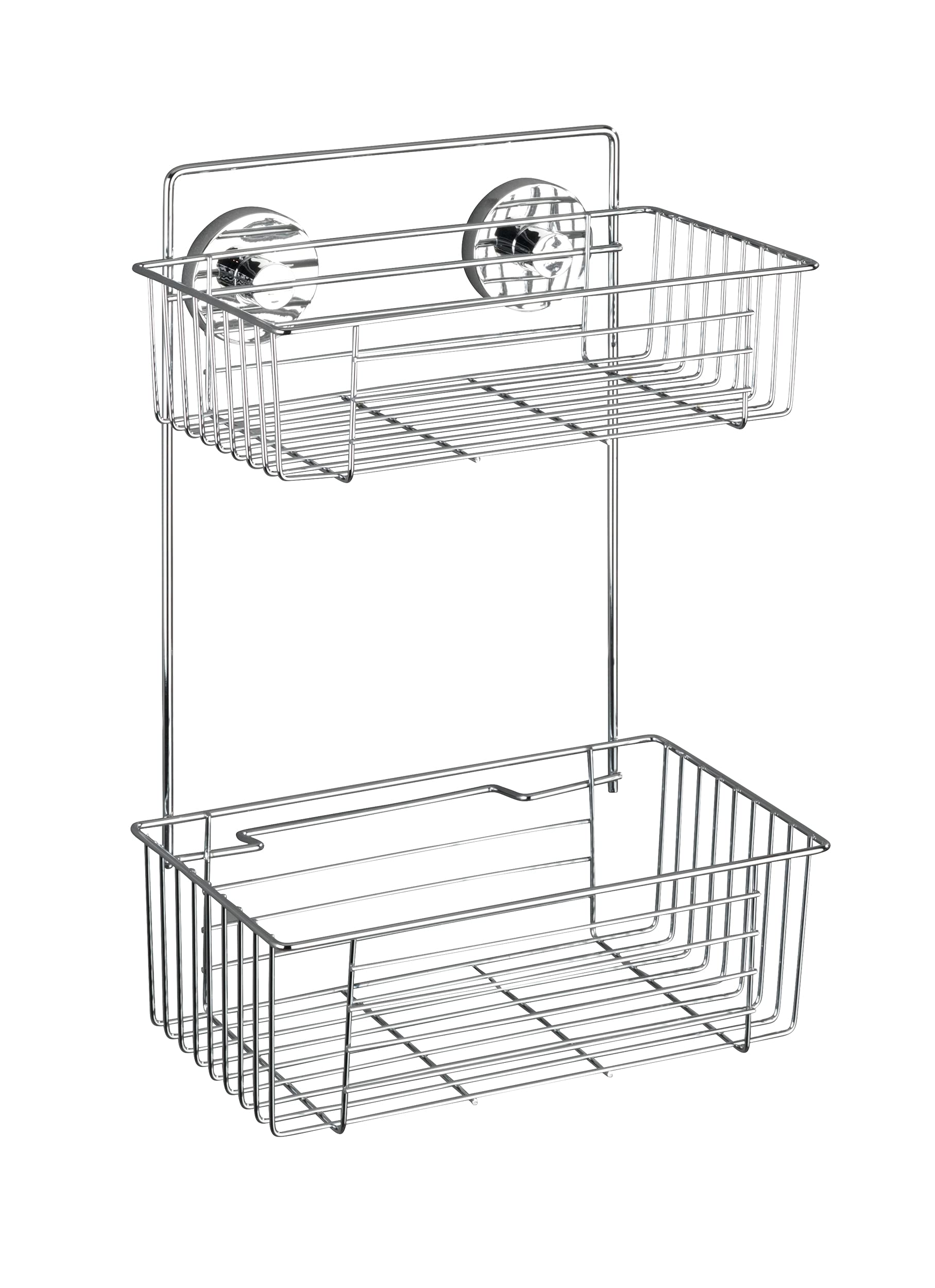 WENKO 20889100 Vacuum-Loc 2-Tier wall rack Bari - fixing without drilling, Metal - Steel, 26 x 38 x 17 cm, Chrome