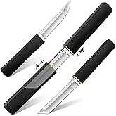 Moontay Mini Katana Knives Set – 2 in 1 Janpanese Tanto Knife with Integrated Wood Sheath & Handle, Stainless Outdoor Double Knife Set, Short Samurai Swords for Camping Survival BBQ, Christmas Gifts