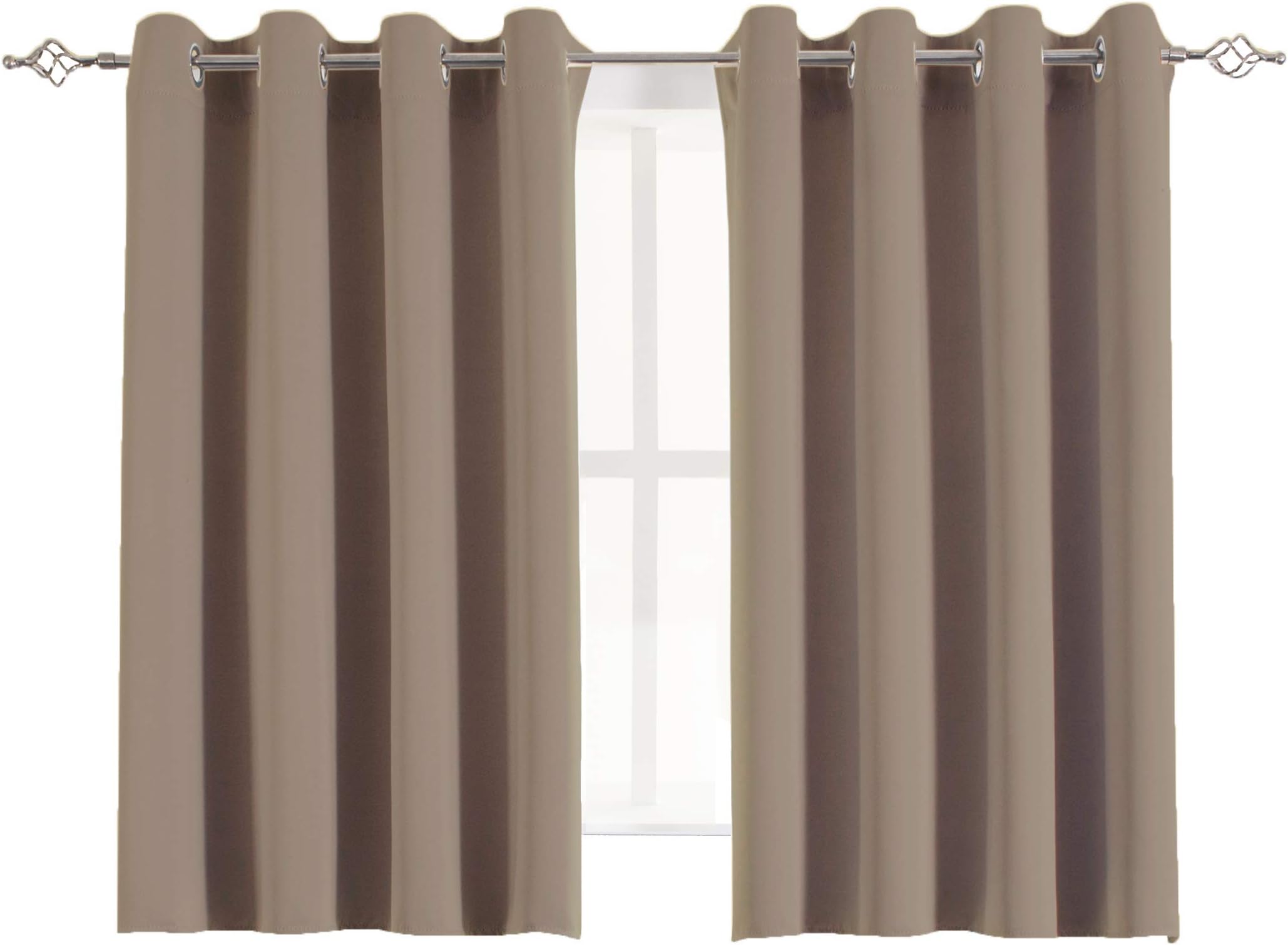 Aquazolax Blackout Curtain Panels for French Door Essential Thermal Insulated Solid Grommet Top Blackout Draperies/Drapes, 1 Pair, 54 x 54 Inch, Taupe/Khaki