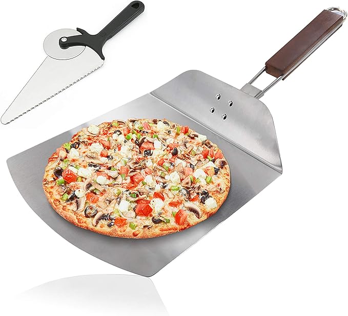 10 Inch Aluminum Pizza Peel, Metal Pizza Spatula Paddle with Foldable