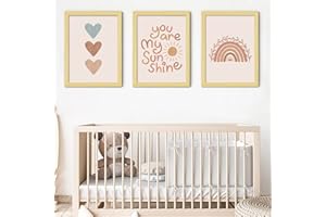 LIYAOLI You Are My Sunshine Framed Wall Art Decor 3 Panel 12x16 Inch Heart Rainbow Nursery Boho Kids room Baby Girl Bedroom Decor for Nursery Decor