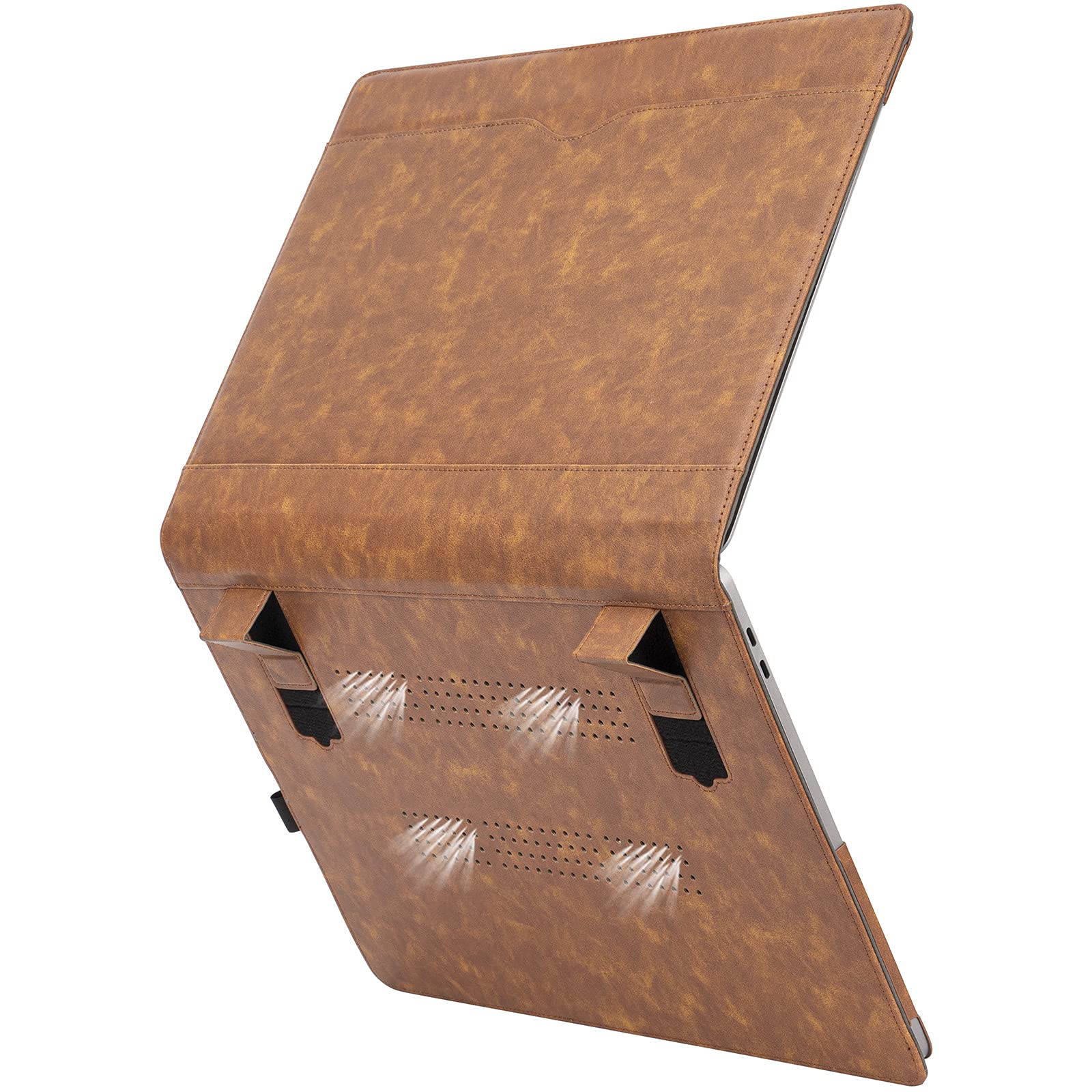 TYTX PU Leather Case Compatible with MacBook Pro 15 inch 2016-2019 Release (A1990 A1707) Laptop Sleeve Protective Folio Book Cover with Vents and Stand Function, Brown