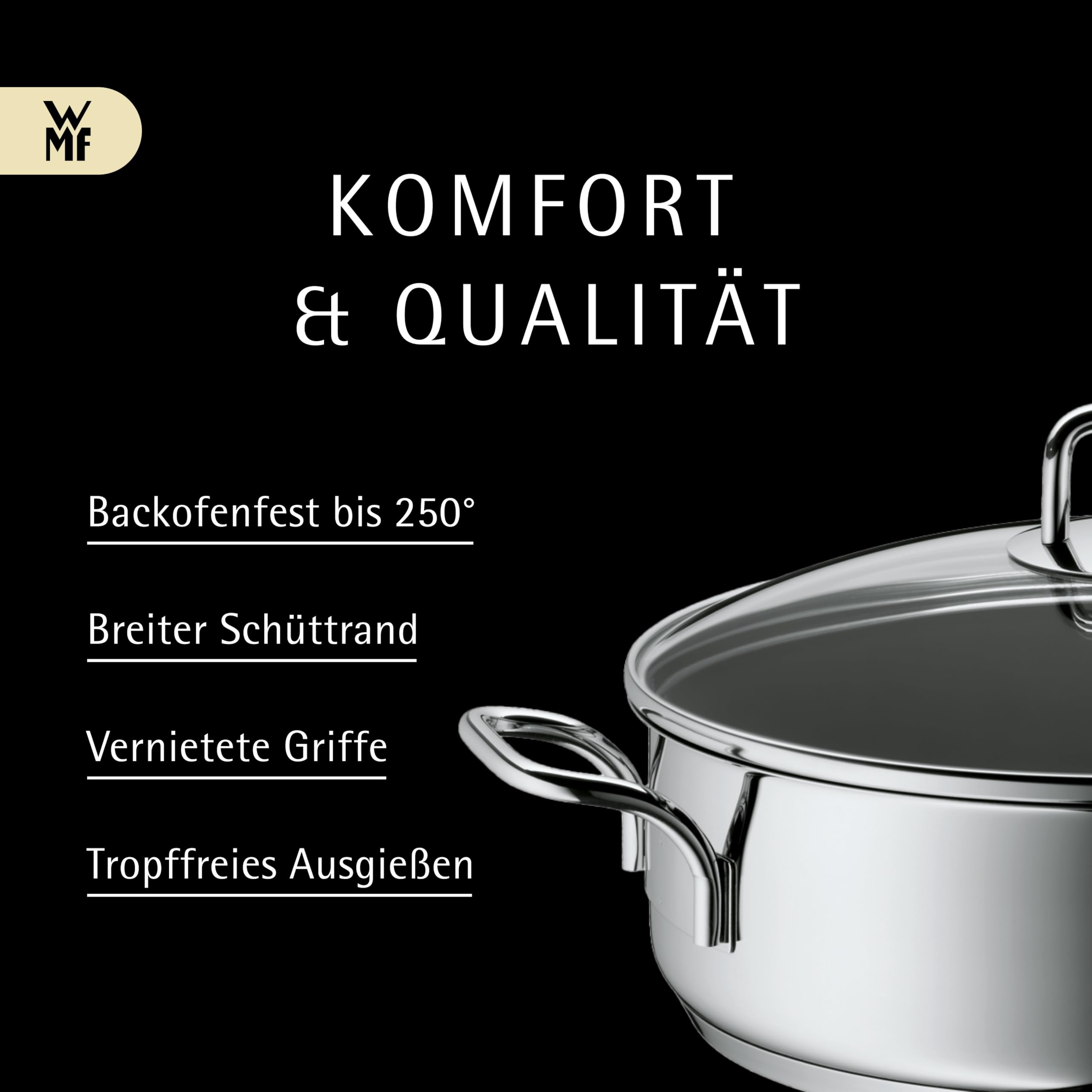 WMF Schmorpfanne 28 cm mit hohem Rand und Deckel – Induktions-Bräter 5,0l aus Cromargan Edelstahl, antihaftbeschichtet und backofengeeignet, robuste Pfanne für Schmoren, Braten und vielseitiges Kochen 7