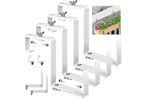 Vinazone Window Box Bracket, Adjustable Planter Box Bracket, Flower Box Bracket for Railing, No Drill Flower Box Holder, Railing Planter Bracket, Planter Box Bracket for Deck Railing - 4Pack - White
