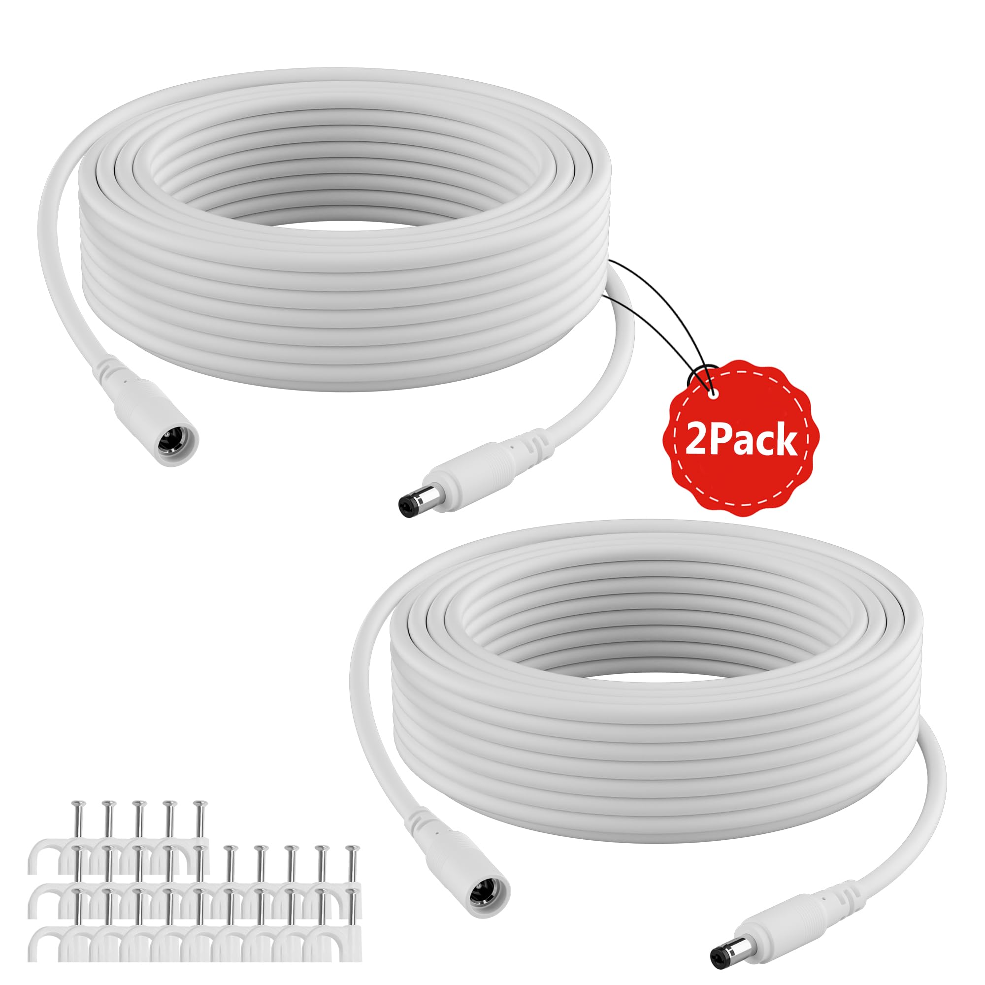 Photo 1 of 12V DC Power Extension Cable 20 FT (2-Pack), 5.5 mm x 2.1 mm 5521 Male to Female Supply Adapter Cord, Compatible with CCTV Security Camera, IP Network, DVR Standalone, LED Strip, Router, 5V 9V 12V 24V