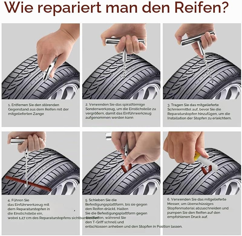 32-teiliges Reifenreparaturset, Auto Pannenset Pannenreparaturwerkzeug für Auto, Motorrad, Traktor, Wohnmobil