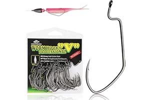 LUCKYFISHING EWG Hooks Worm Hooks for Bass Fishing 50PCS Offset Texas Rig for Freshwater Saltwater Size 1 1/0 2/0 3/0 4/0 5/0