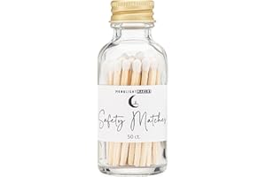 Moonlight Makers Safety Matches, 50 Matchsticks in Glass Jar with Striker, Home Decor Candle Accessories, Fancy Matches with Colored Tips, and Strike Pad (White, 1.88")
