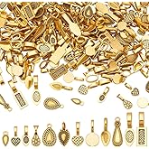 PH PandaHall 220pcs 12 Styles Golden Jewellery Bails Glue on Bails Pendant Bail Alloy Flat Pad Bail Tibetan Style Pendant Connectors for Earrings Necklace Jewellery Making 8~26mm