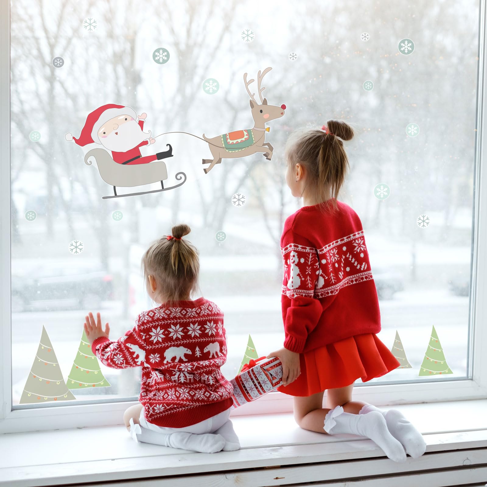 Stickerscape Christmas Santa Window Stickers (Santa Snow Globe Scene - Large) | Christmas Window Decorations to Create a Winter Themed Display | Reusable, Re-positionable and Cleanly Removable