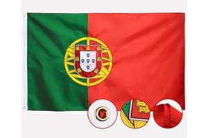 AGUIFLGS Double Sided Portugal Flag 3x5 Outdoor Made In USA Portuguese Flags Embroidered, Heavy Duty 210D Nylon, Sewn Stripes, Stronger Brass Grommets,4 Stitched Hemming, Perfect for Outside