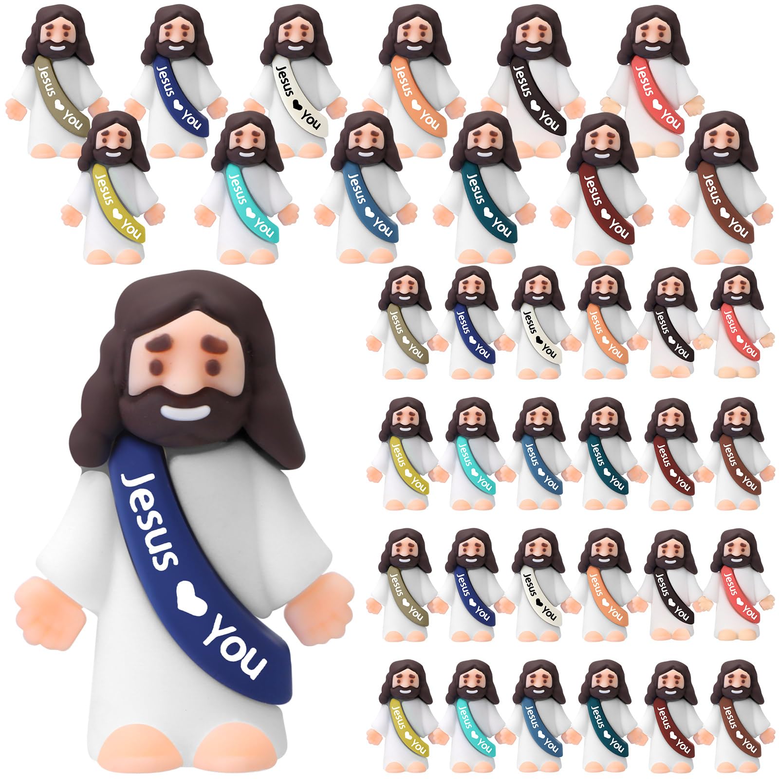 Photo 1 of Bememo 25 Pcs Little Jesus Figures Original Design Jesus Love You Mini Rubber Toys to Hide and Seek Religious Party Favors Sunday School Baptism Gifts(Christian Colors)