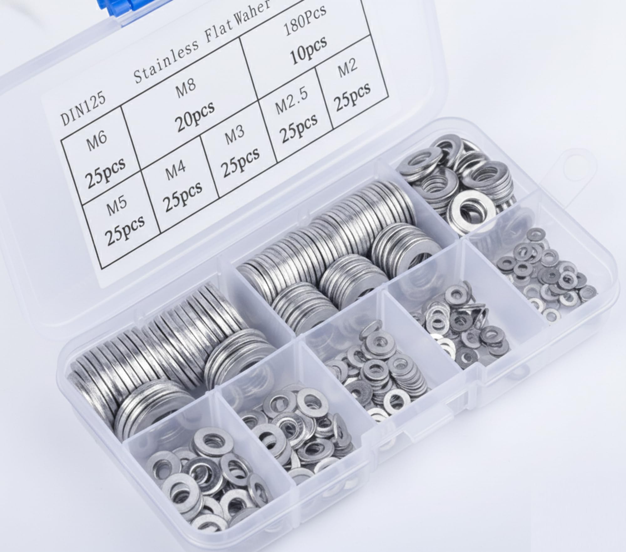 Photo 1 of 180PCS Metric Flat Washer Assortment Kit - 304 Stainless Steel Washers M3 M4 M5 M6 M8 M10 M12 - Rust Resistant Hardware Set with Storage Case