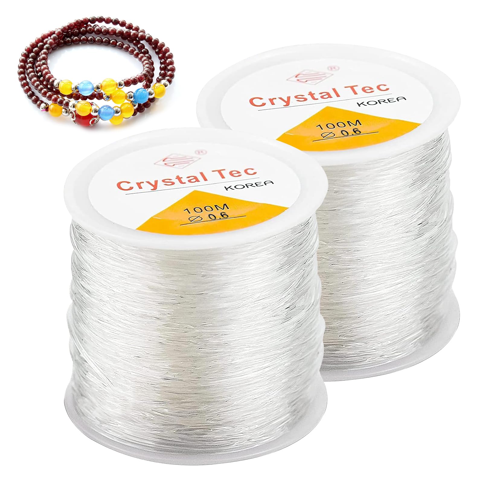 Crystal Elastic Beading Thread, 2PCS 0.6mm Elastic Bracelet String Cord, Beading Thread for Jewellery Making for Hanging Christmas Ornaments Bracelet Making(100m)