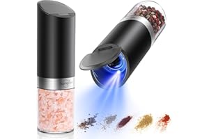 Sangcon Gravity Electric Salt and Pepper Grinder Set with Dust Cover, Battery Operated(4 AAA), Large Capacity, Adjustable Coarseness, One Hand Automatic Salt and Pepper Shakers Set Mill with LED Light