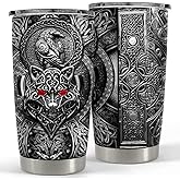 SANDJEST Wolf Tumbler Raven Viking 20oz Tumblers with Lid Gift for Men Dad Son Father Husband Christmas Birthday